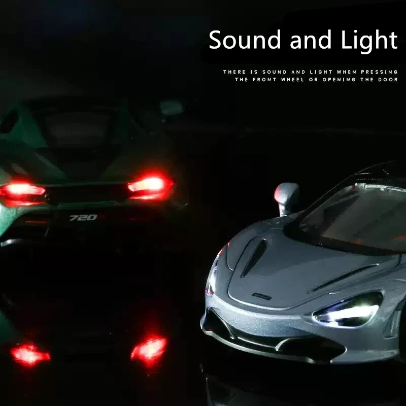 1:32 720S modelo de aleación de alta simulación vehículo de Metal sonido luz tirar hacia atrás coche de juguete colección regalos para niños