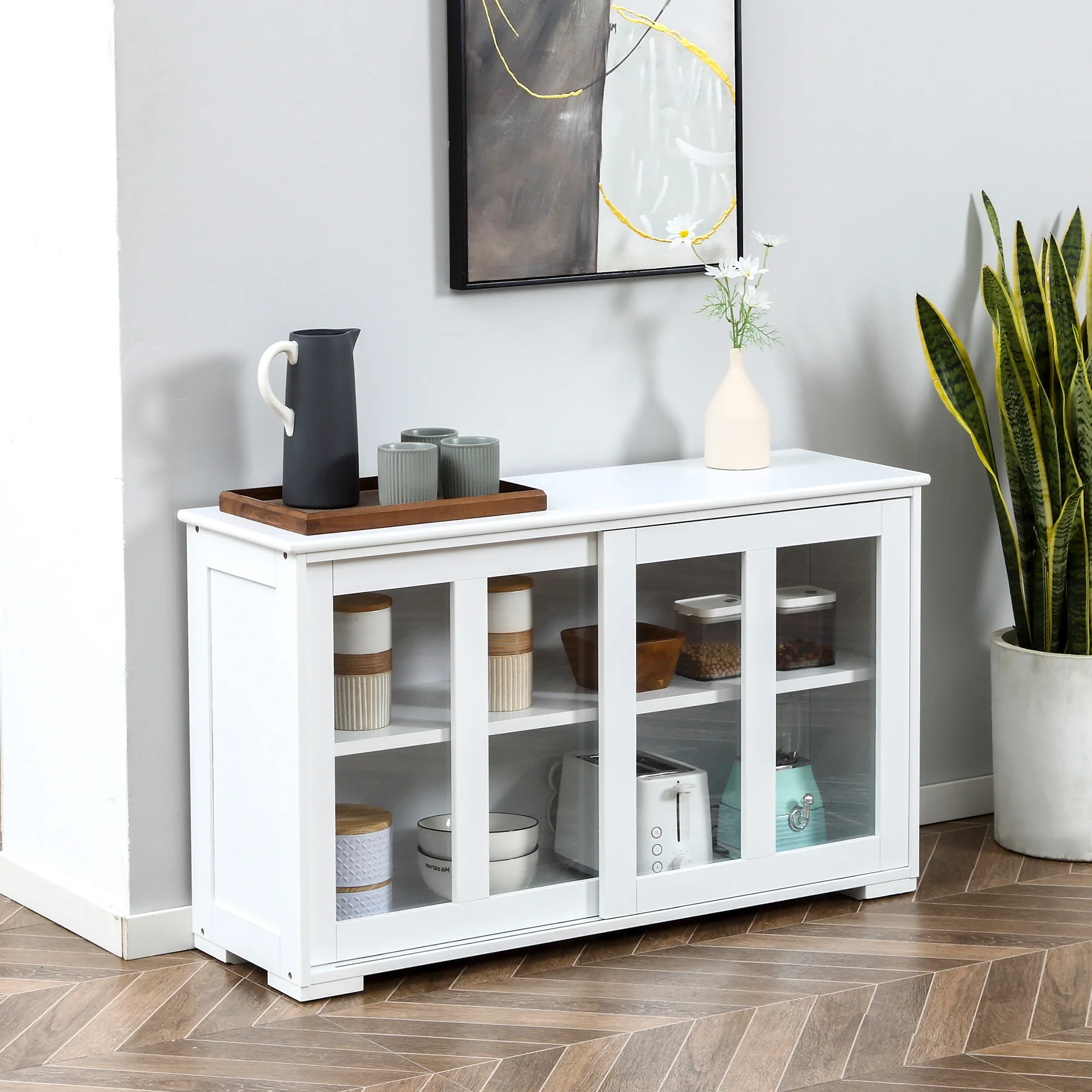 HOMCOM Aparador de Cocina Apilable con 2 Puertas Corredizas 107x33x62,5cm Blanco