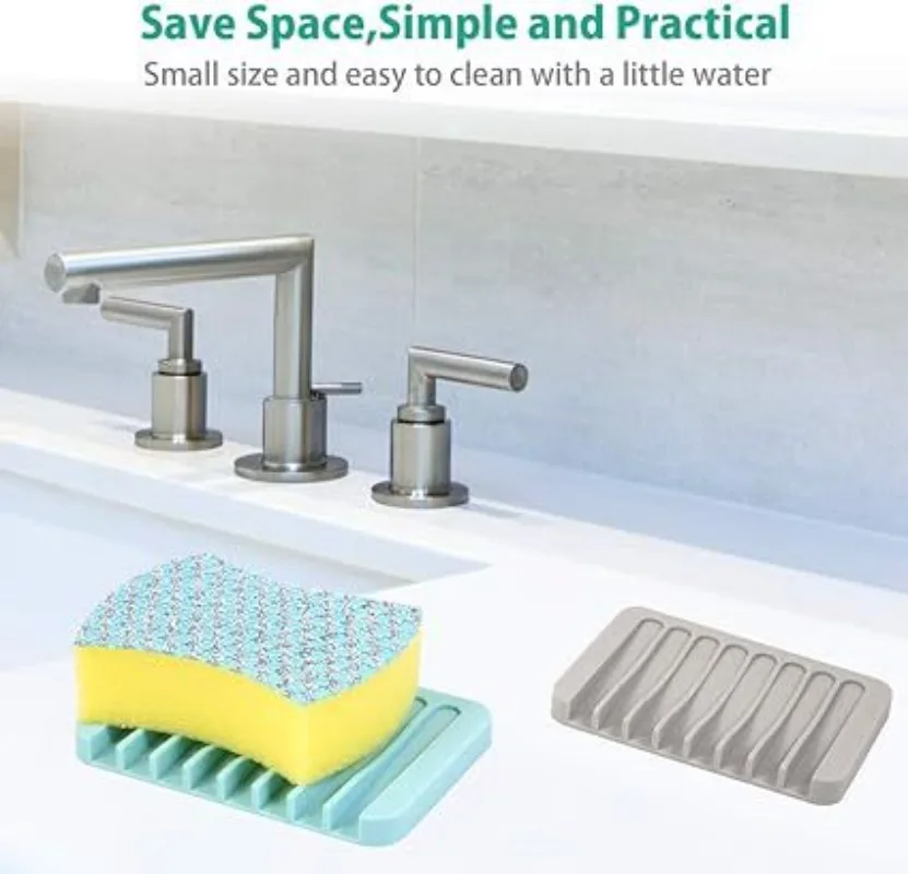 Household Bathroom Silicone Soap Dish Drain Bath Drain Soap Rack Kitchen Countertop Sponge Rack Anti-slip Drying Tray