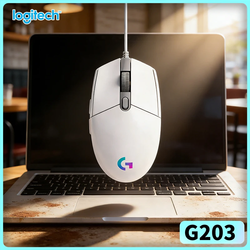

Logitech G203 Wired Mouse for Gaming 200-8000 DPI LIGHTSYNC RGB 6 Buttons 1ms Response 2.1m Cable 85g Smooth