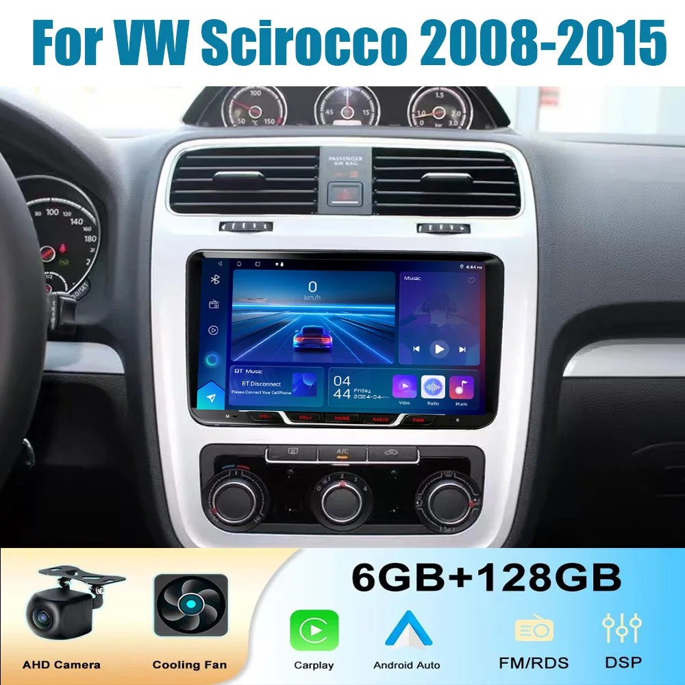 

9" 4-64GB Car Stereo Radio For VW Scirocco 2008-2015 Wireless CarPlay Android 15 Auto Head Unit FM GPS BT Bluetooth