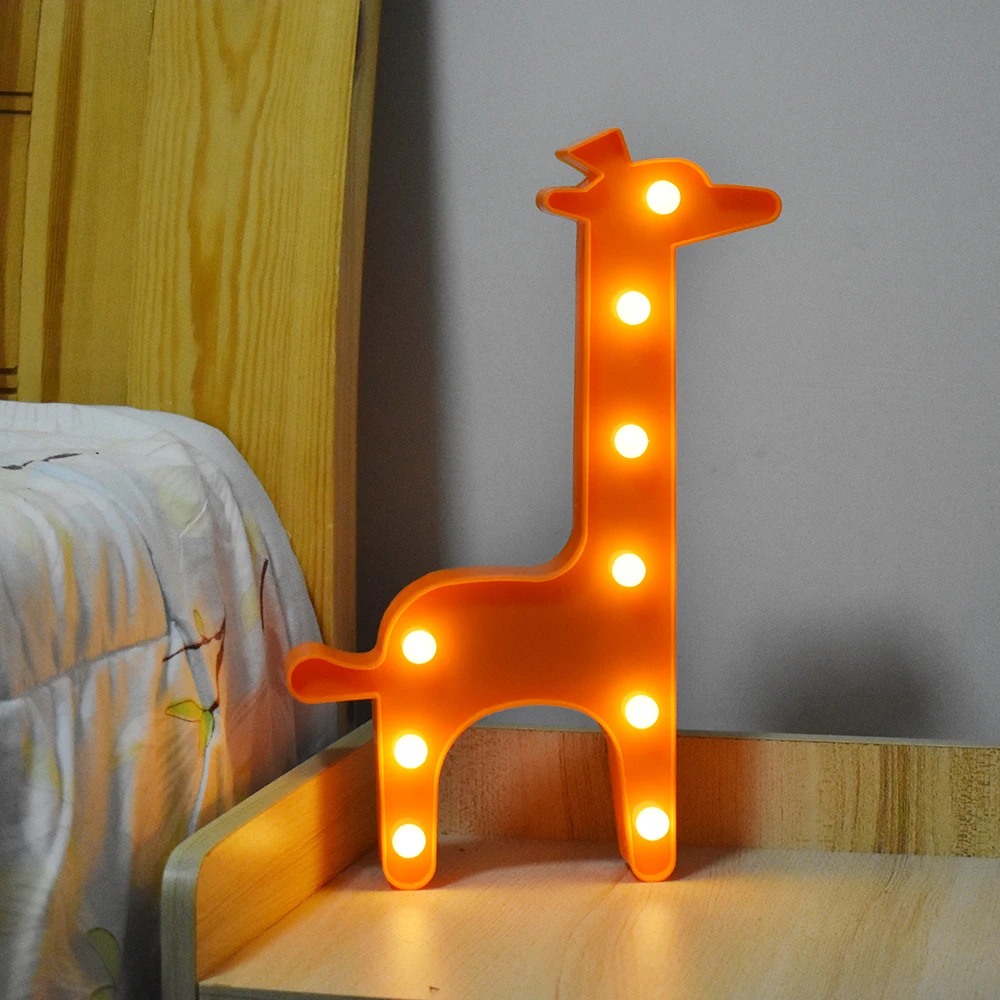 Cartoon Cute Giraffe LED Night Light Animal Table Lamps Battery Power Marquee Sign for Kids Children Rooms Bedroom Nursery