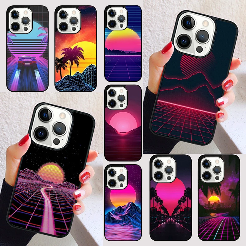 Synthwave Sun Neon 80's cover For iPhone 15 16 13 12 11 14 Pro Max Mini Max SE 2020 7 8 6S Plus Phone Case