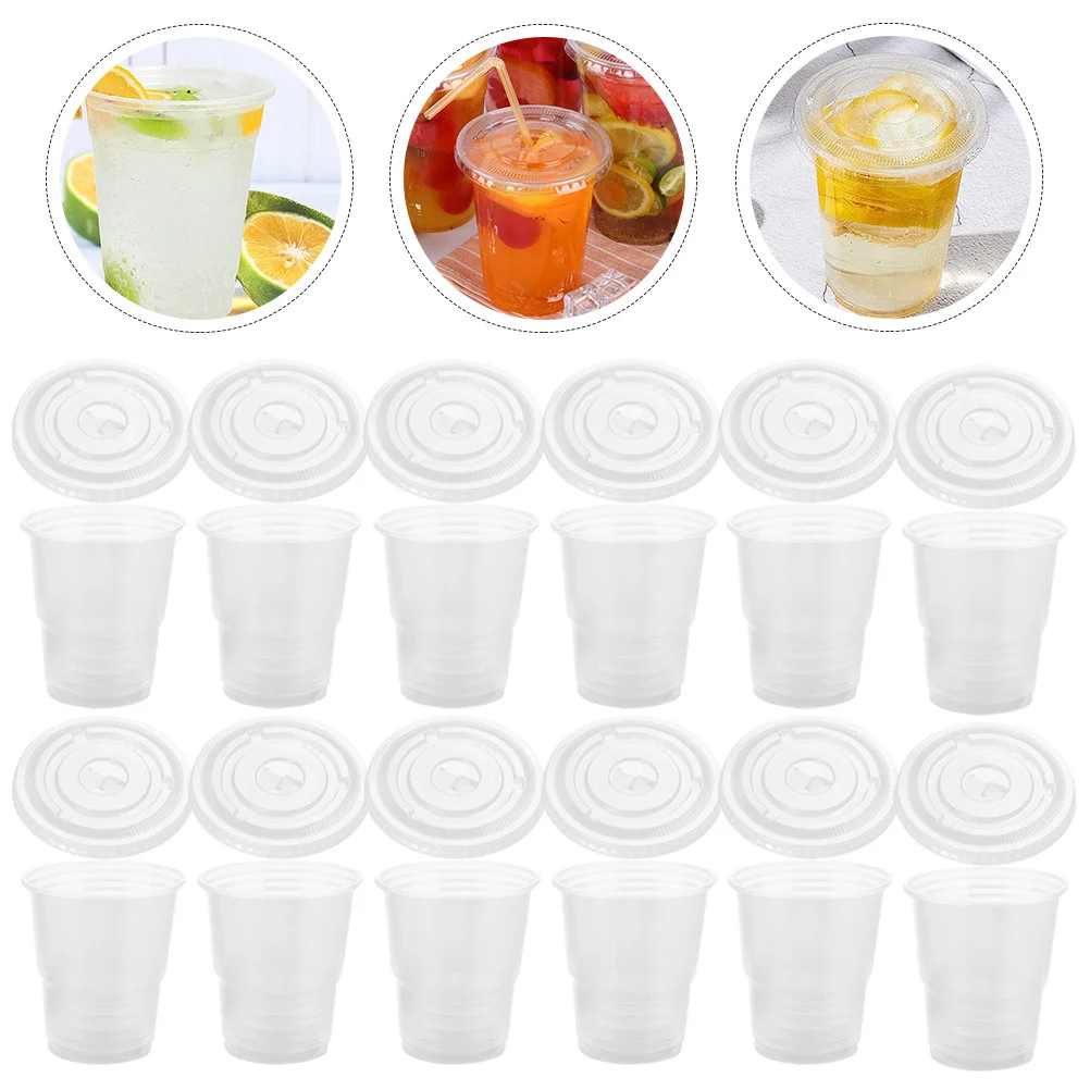 

50Sets Disposable Coffee Cups Transparent Beverage Drinking Cups with Lid and Sleeve for Milk Tea Juice Iced Tea Party Outdoor
