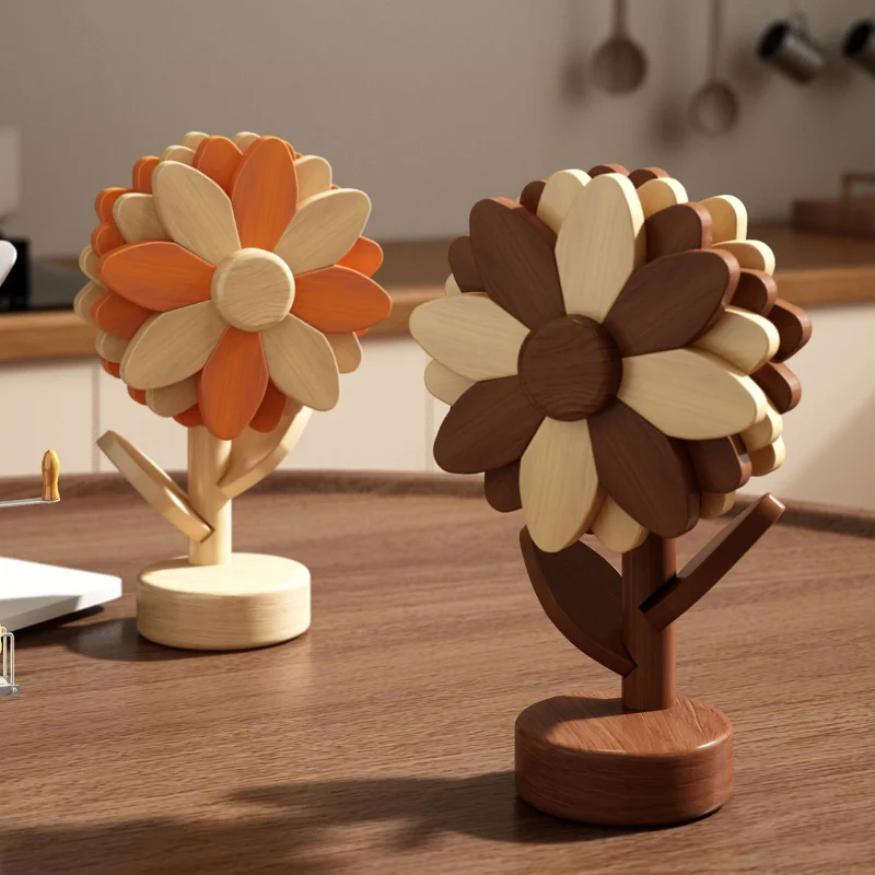 Sunflower Placemat Heat Insulation Pad Solid Wood Table Mat Anti Scald Pad For Pot Bowl Plate Cup Kitchen Dining Table Use