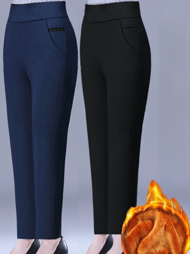 

Брюки прямого кроя больших размеров с флисовой подкладкой для женщин, осенне-зимние, из золотистого бархата, свободного кроя, повседневные, с высокой талией, на резинке