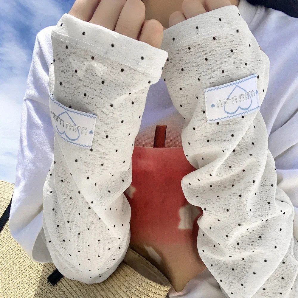Summer Women Polka Dot Sun Protection Arm Sleeves Korean Trendy Ins Loose Arm Covers Cycling Driving Outdoor Sun Sleeves view 2
