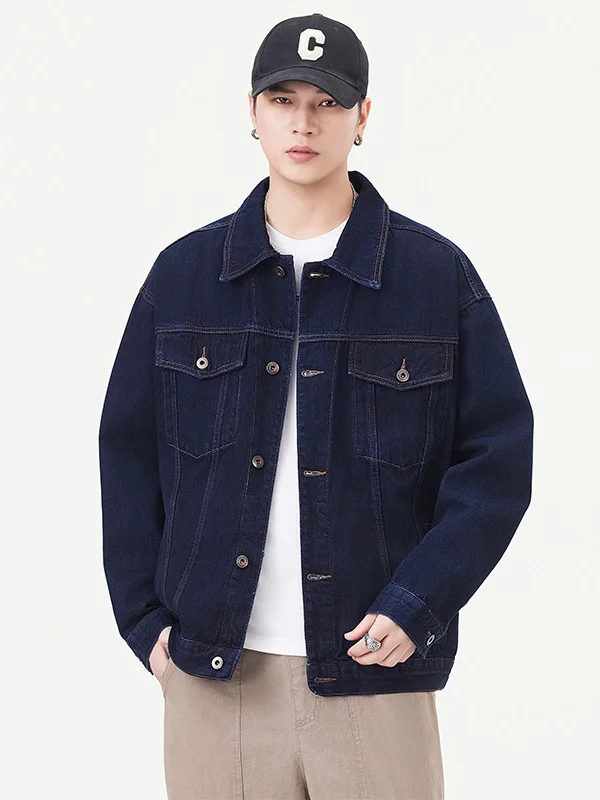 

Ретро-куртка из американского денима для мужчин, свободного кроя, с отложным воротником, в стиле рабочей одежды, из смесового хлопка и полиэстера, для весенне-осеннего сезона