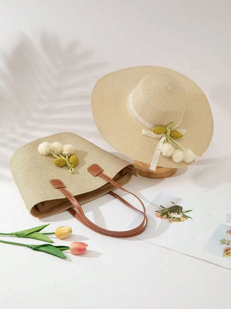1 Straw Hat + 1 Bag, Vacation Casual Set