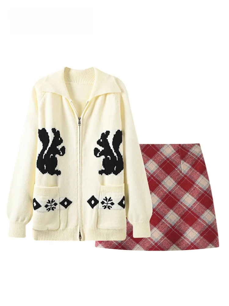 

plus Size CaraCLUB Sweater Skirt Set Women's Autumn Winter New Sle Slimming ort Skirt Long Sve Knitted High Waist A-Li...