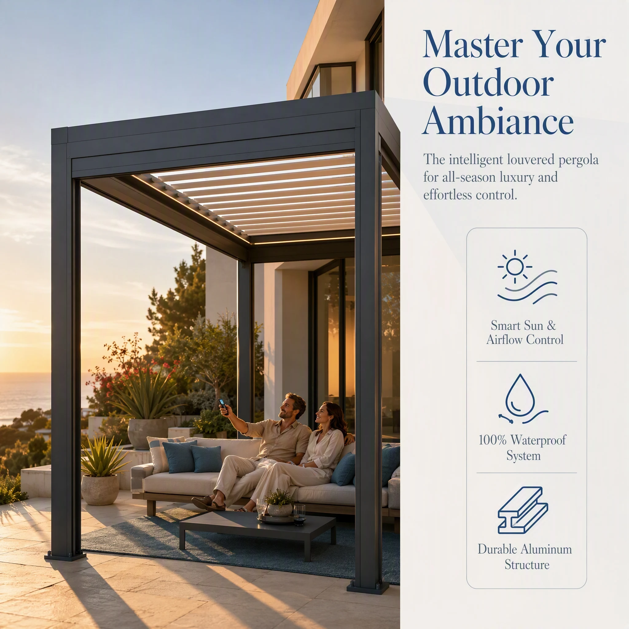 Aluminum Motorized Gazebo Alloy Louver Retractable Roof Sunprotect Balcony Outdoor Gazebo Pergola Easy To Install