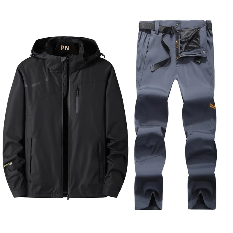 Outdoor Waterproof Windbreaker Jacket Pants Suit Men Spring Autumn Hiking Camping Fishing Windproof Raincoat Trekking Set