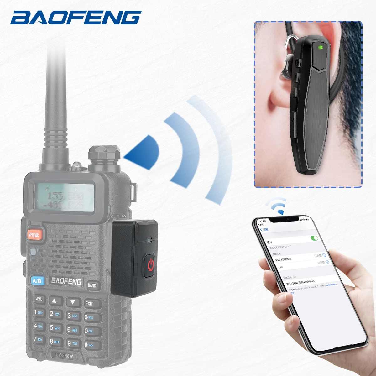 ABBREE auriculares inalámbricos Bluetooth PTT auricular manos libres con para Baofeng UV 5R 82 21 13 17 888S Quansheng UV K5 (8) 5R Plus K6