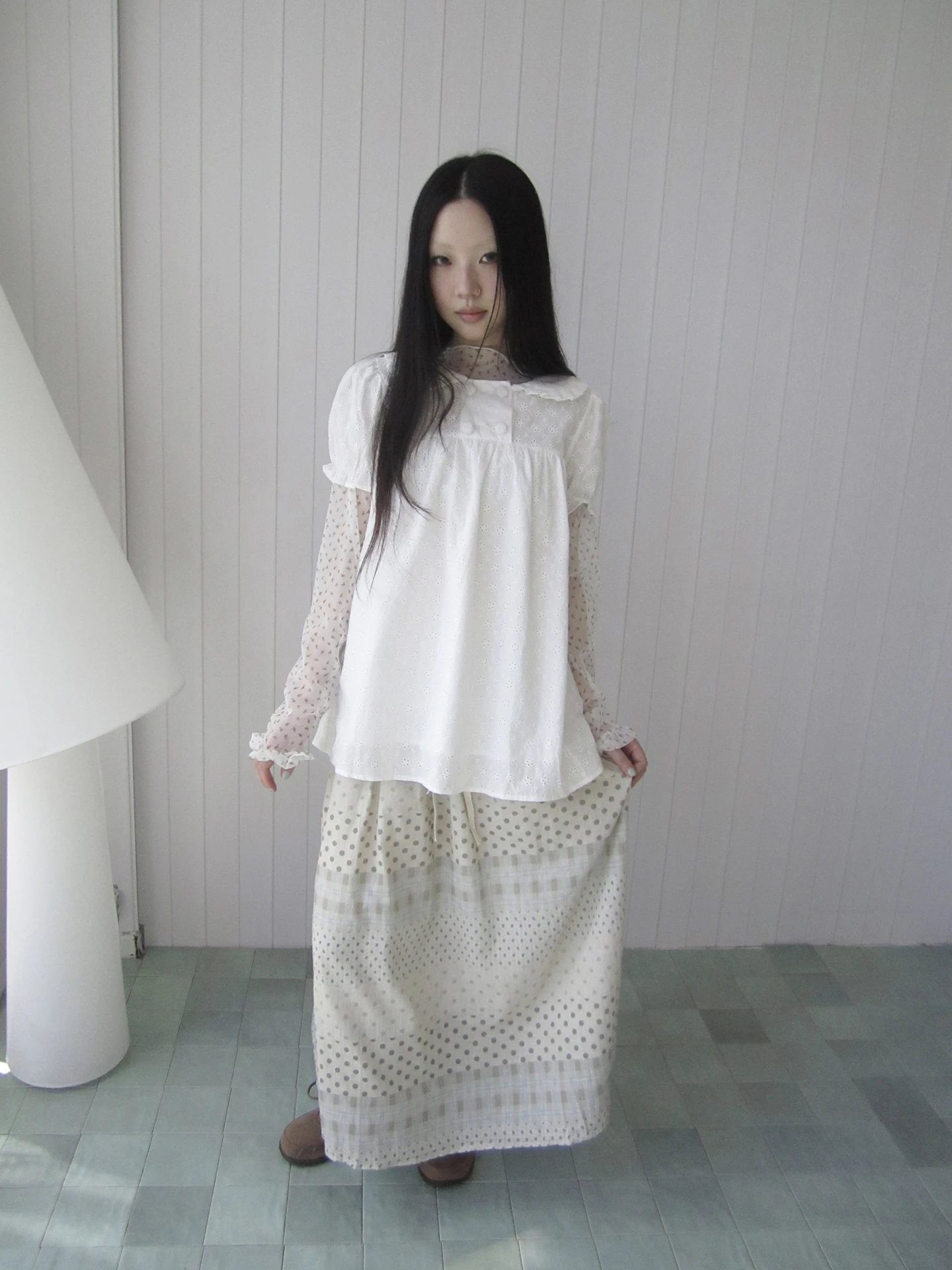 

Angproject 318 New Korean Style Doll Collar Embroidered Flower Bubble Sleeve Shirt Short Sleeve Women's Top Fashion Premium