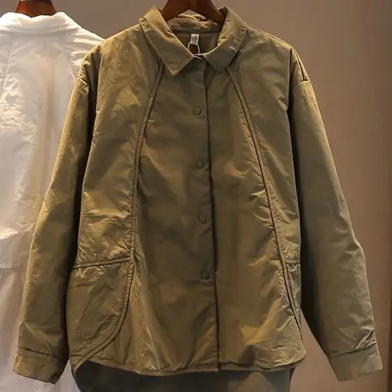 

Winter New 2025 Slimming Turn-down Collar Solid Color Cotton Jacket Women's Long Sleeved Commuting Casual Coat
