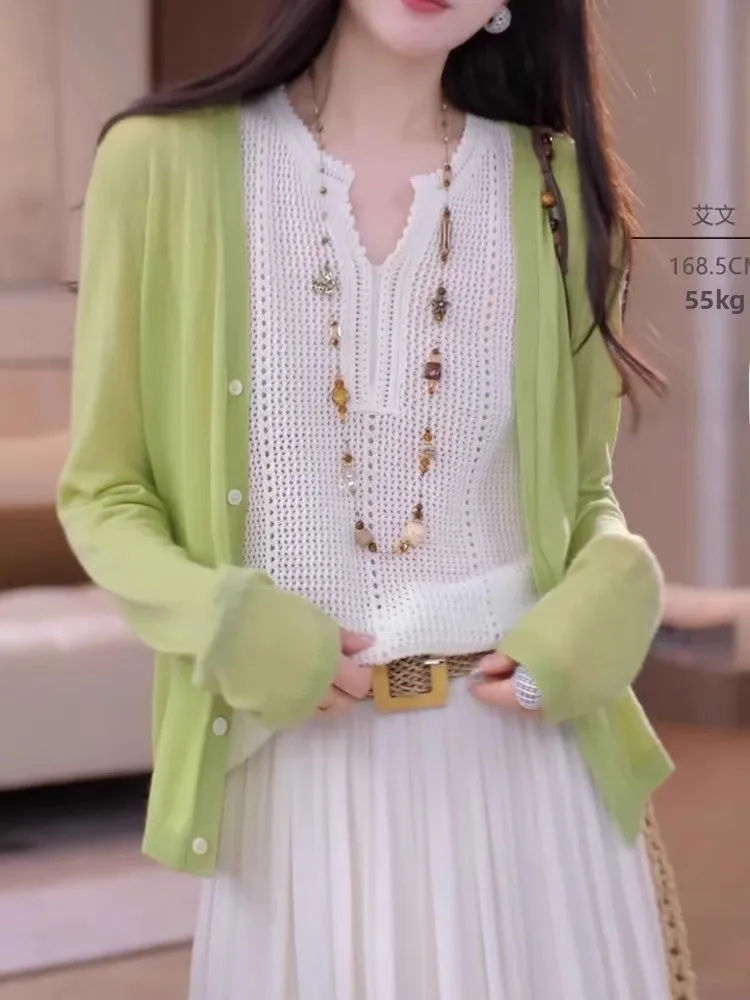 

Легкий дышащий трикотажный жилет из ледяного шелка с ажурной вязкой, женский летний модный комфортный топ в корейском стиле...