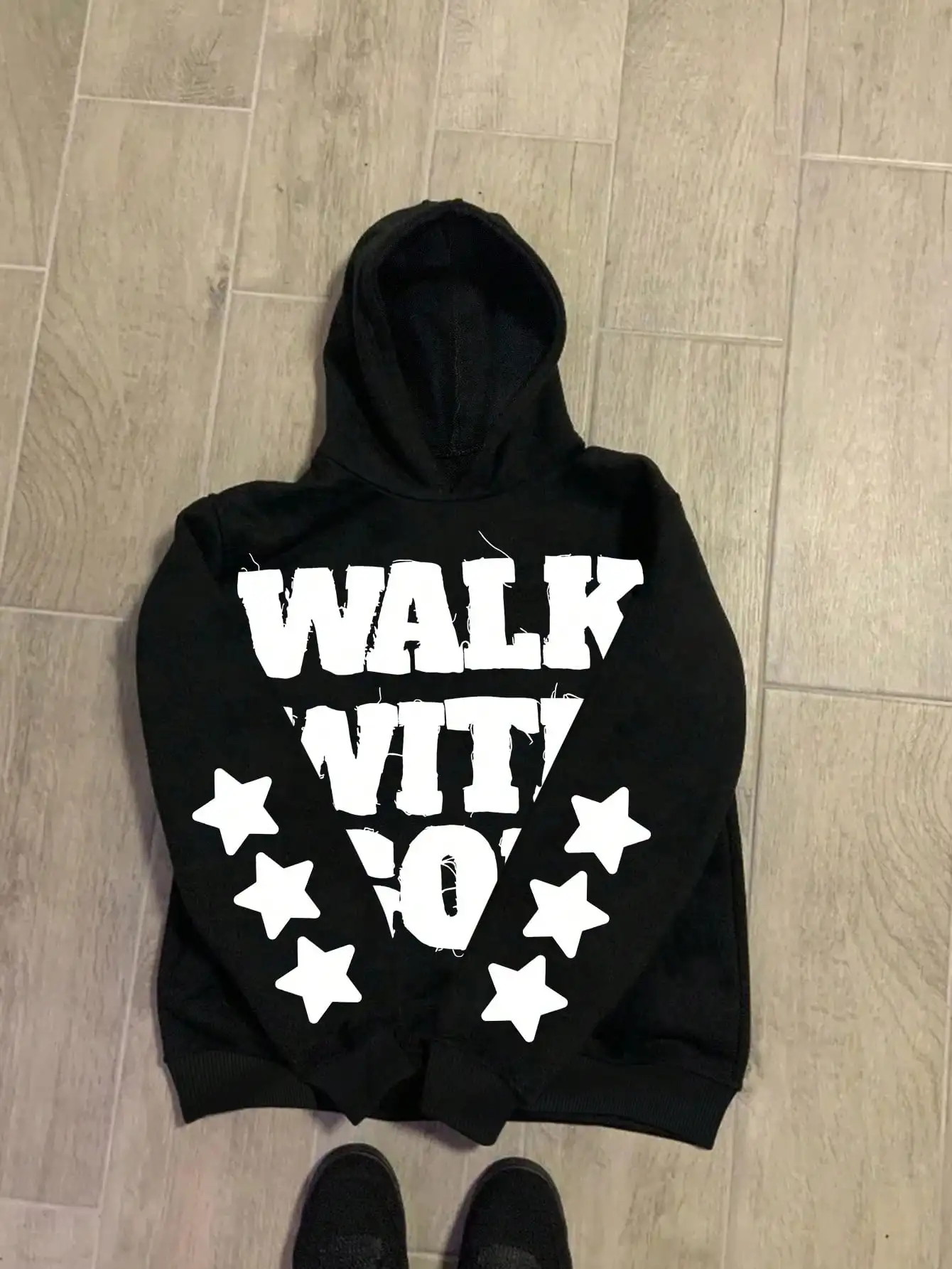 Sweat à capuche imprimé Walk With God pour femmes, Design à manches étoiles, sweat-shirt décontracté d'automne