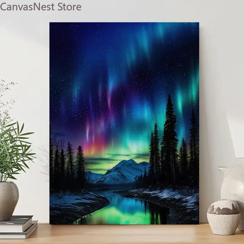 Northern Lights Painting Aurora Borealis in Alaska Poster and Prints Canvas Painting Wall Art Pictures Home Decor Cuadros