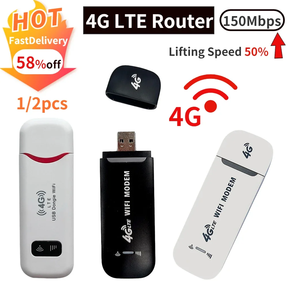 

1-2pcs 4G LTE Router Wireless USB Dongle Mobile Broadband Sim Card 150Mbps Modem Stick WiFi Adapter 4G Card Router Home Office