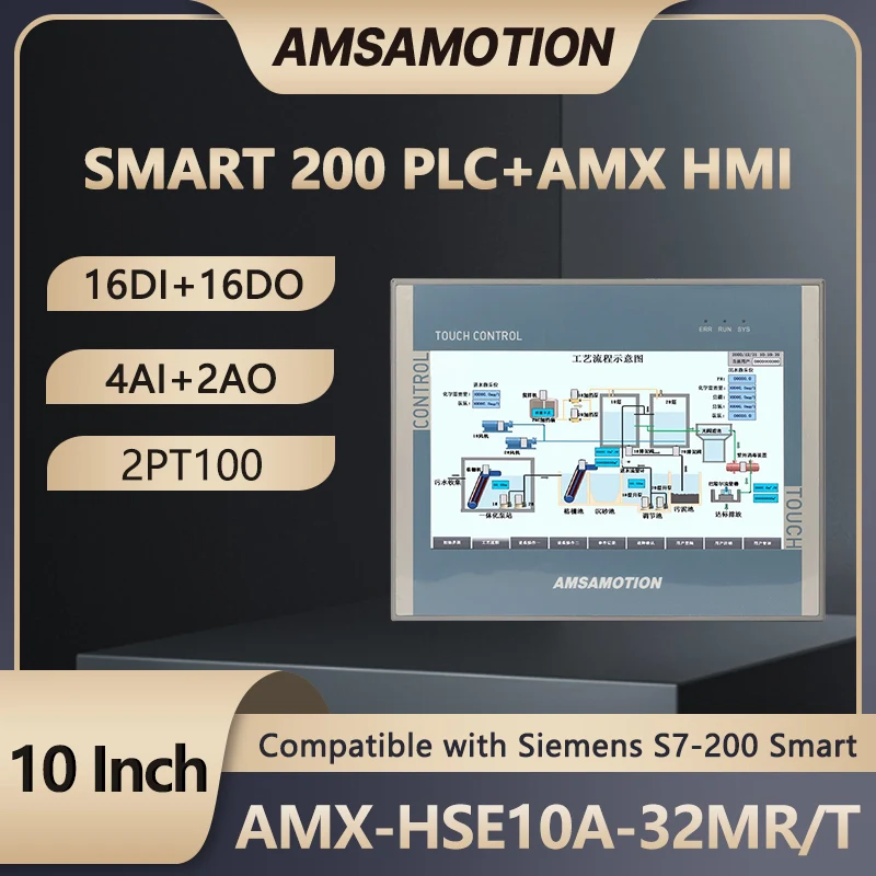 Smart 200 10'' All-in-one Ethernet Monitor HMI AMX-HSE10A-32MR/T for Siemens PLC 16DI 16DO 4AI 2AO Controller Touch Screen