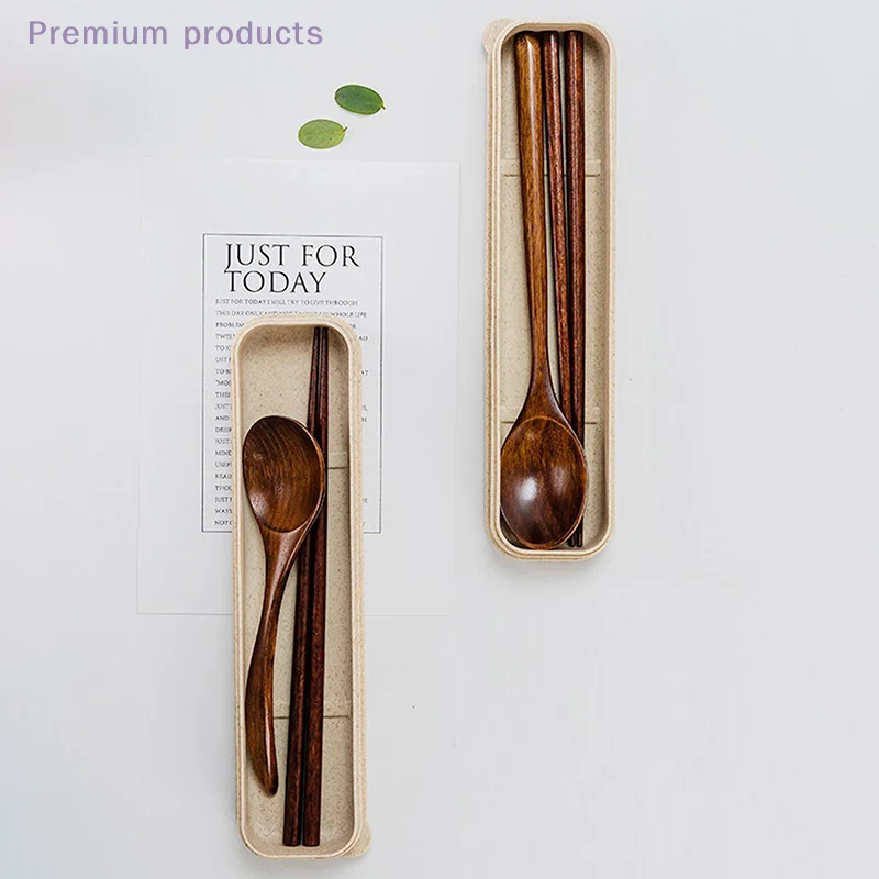 صندوق ملعقة خشبي طبيعي مصنوع يدويًا شوكة خشبية عيدان طقم عشاء اكسسوارات المطبخ ملعقة من الفولاذ المقاوم للصدأ شوكة عود #4