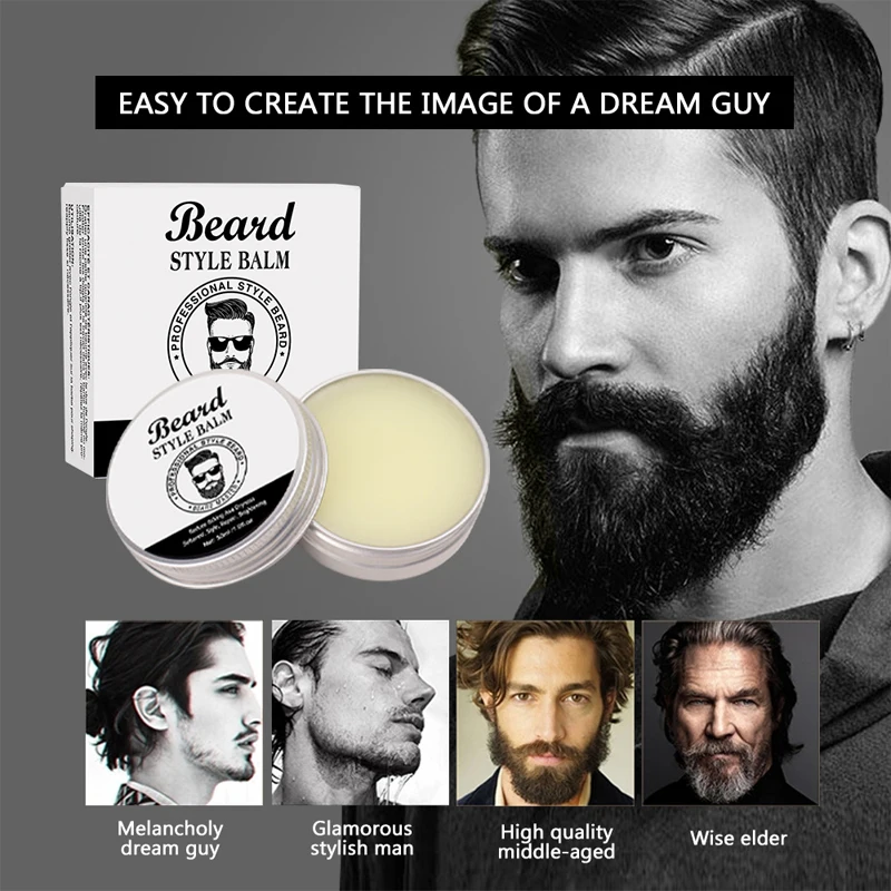 Bálsamo Natural para el cuidado de la barba para hombres, crema de cera hidratante para el cuidado profesional de la barba, efecto Dashing para