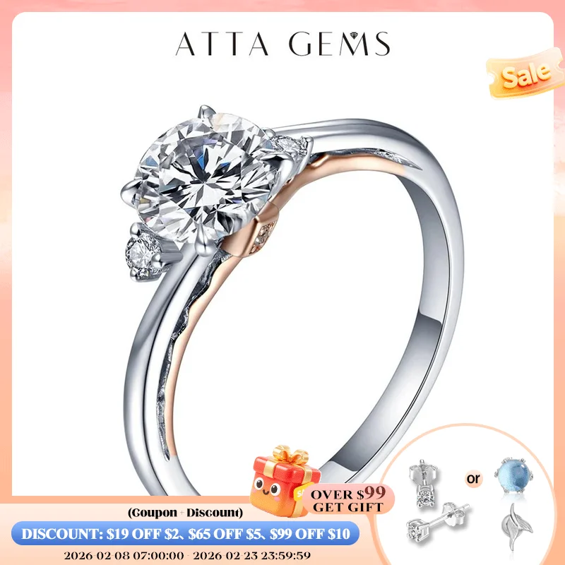 

ATTAGEMS 925 Silver 18K Rose Gold Plated Rings For Women Sparkling Moisssanite Diamond Wedding Band Anniversary Fine Jewelry