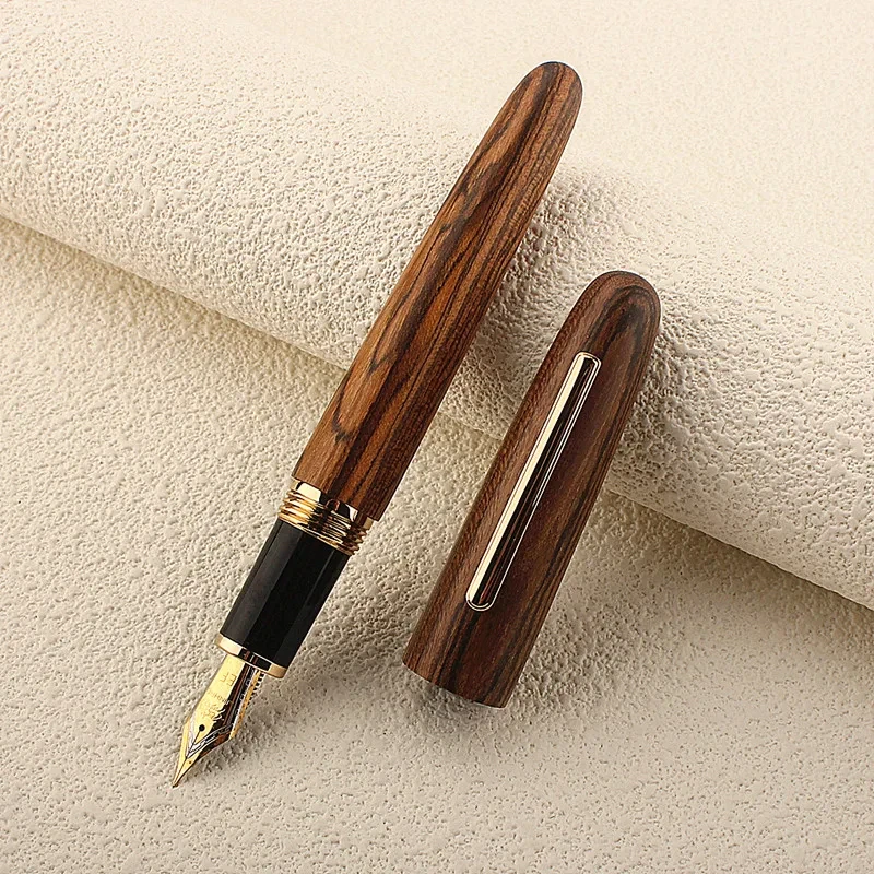 Imagem -04 - Jinhao Madeira Fountain Pen Tiger Stripe Golden Spin Papelaria Escritório Material Escolar Novo Presente de Aniversário Presente Pai 9056