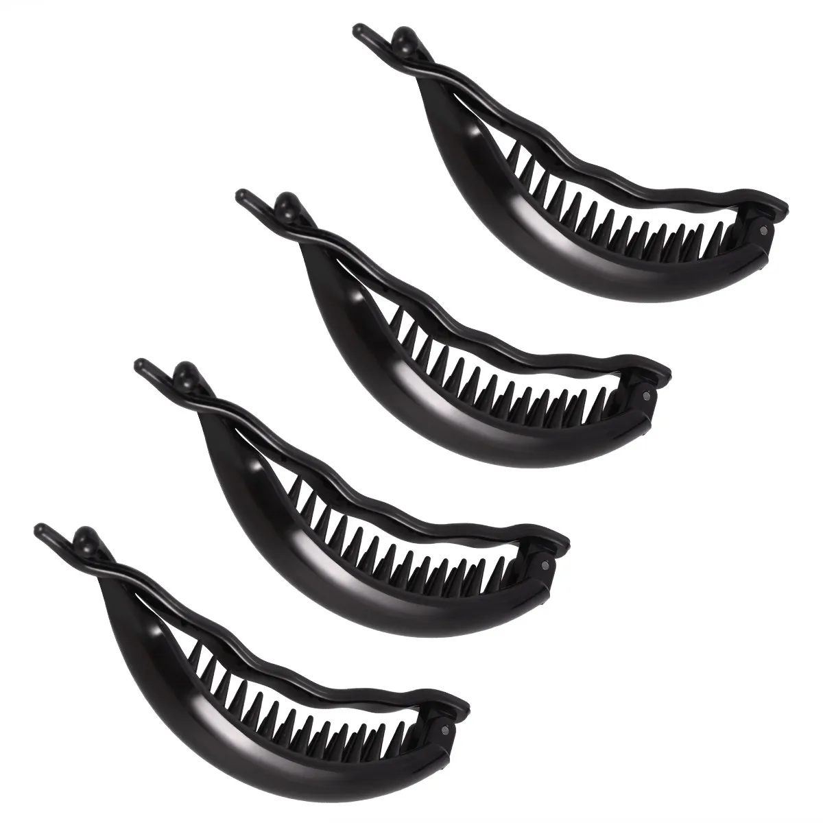 4Pcs Dolphin Banana Design Large Hair Claw Clip Locking Mechanism One Side Teeth Other Side Skin Safe Grip Barrette Clamp