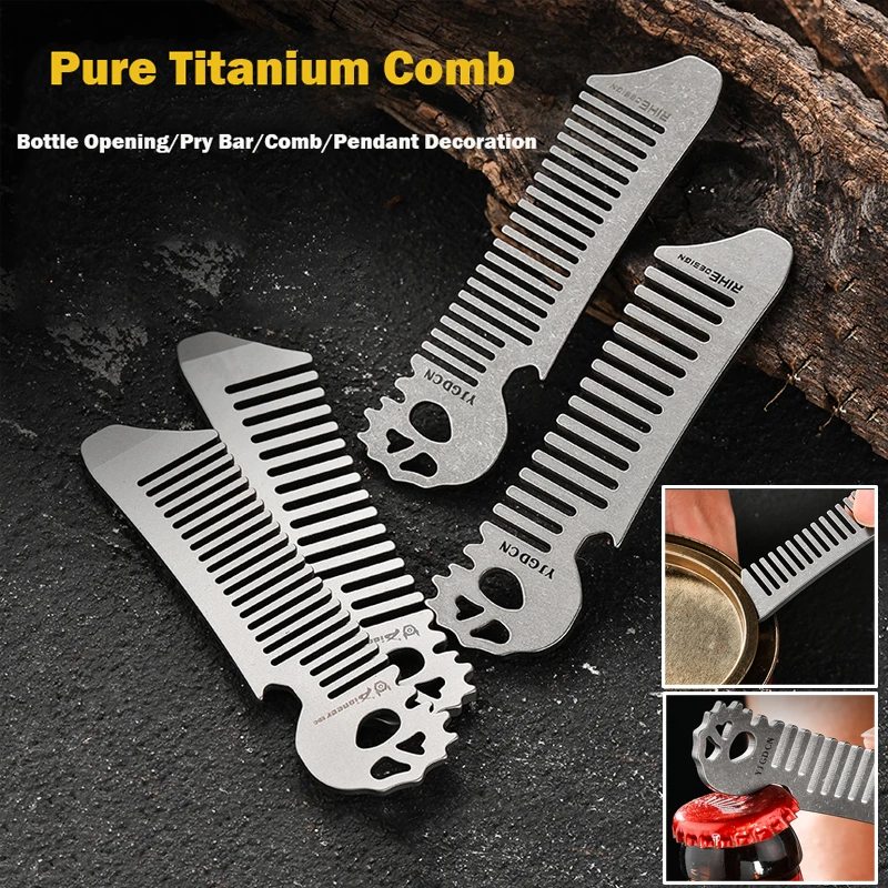 Pure Titanium Comb Multi-function Corkscrew Crowbar Pendant MINI Portable Super Light Outdoor EDC Self-defense Tool Small Access