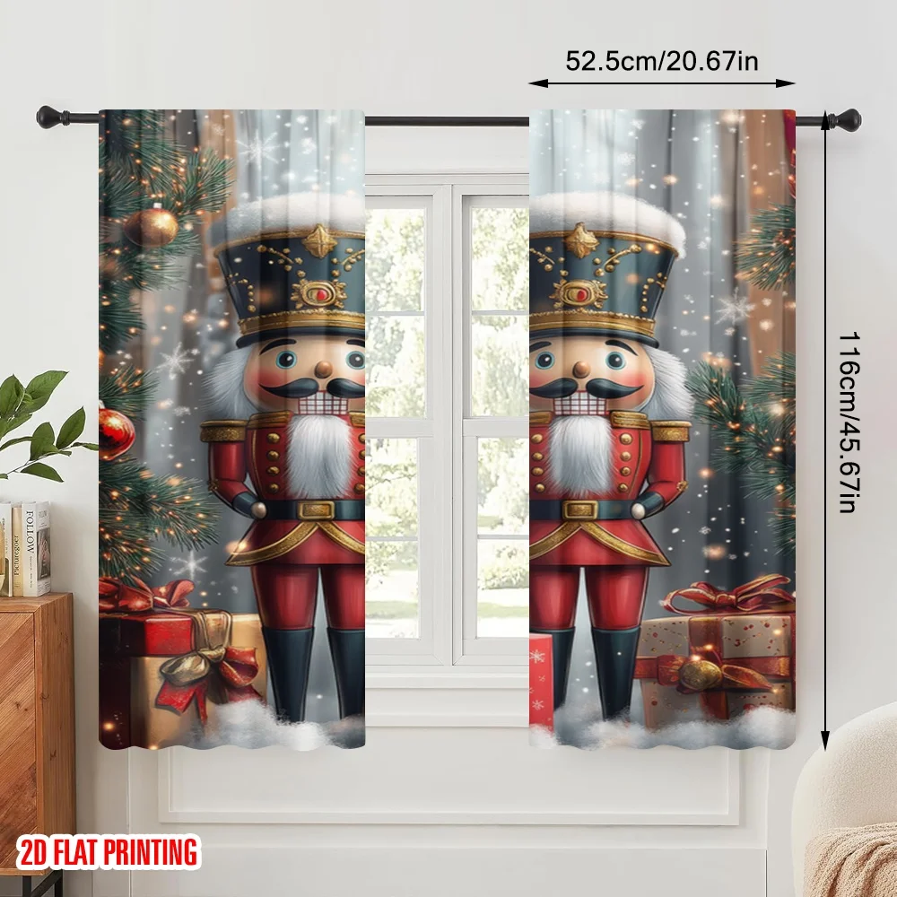 2pcs,2D plane printing Minimalist Curtains Nutcracker Duo Versatile Polyester (without rod) Outdoor Decorations Perfect for