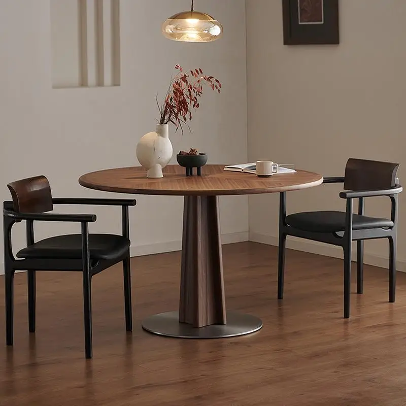 

Круглый обеденный стол из цельного дерева в стиле ретро, итальянский паркет из черного ореха, бытовой обеденный стол для небольшой квартиры, французская антикварная круглая вкладка