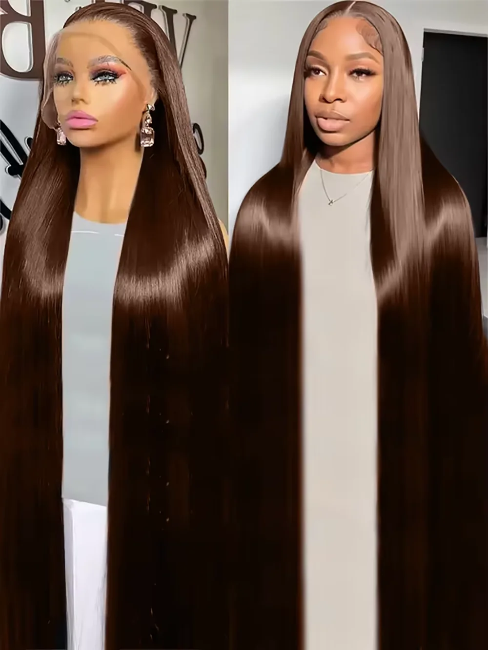 #4 Chocolate Brown Colored 40 52 Inches 13x4 13x6 HD Lace Frontal Wig Front Long Straight Human Hair Wigs Pre-Plucked For Women