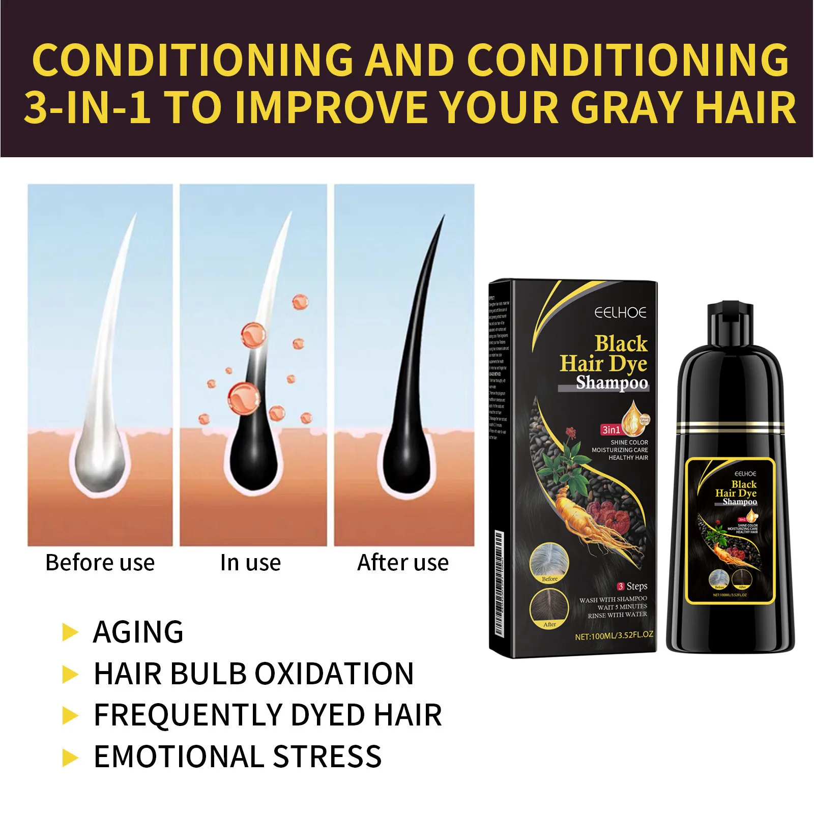 Hair Color Dye Shampoo Gray White Cover Natural Fast Dye Repair Dry Damaged Cleaning Nourishing Roots Restore Black Hair Shampoo image 5