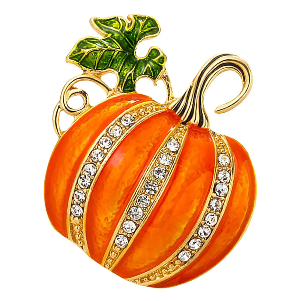 Rhinestone Pumpkin Brooch Elegant Sparkly Enamel Coated Pin Perfect Halloween Sweater Cardigan Accessory Glitter Pumpkin Lapel