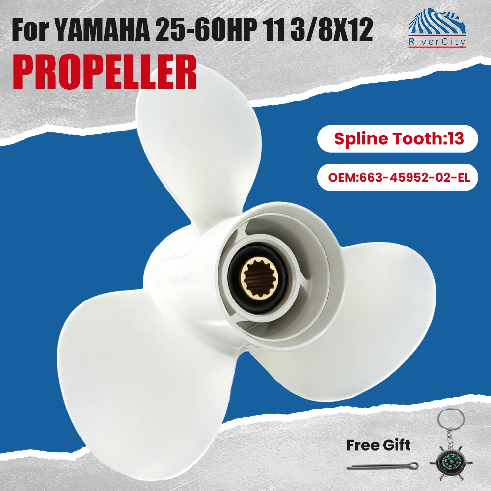 11 3/8x12-G Boat Propeller fit Yamaha 25 30 40 48HP 50HP 55HP 60HP Outboard Engines Aluminum Alloy Screw 3 Blade 13 Spline Tooth