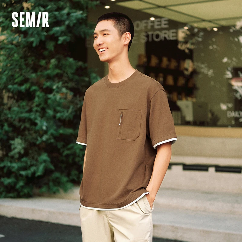 Semir Short Sleeve T-Shirt Men 2024 Autumn New Fashion Fake Two-Piece Outdoor Workwear Style Top