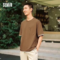 Semir Short Sleeve T-Shirt Men 2024 Autumn New Fashion Fake Two-Piece Outdoor Workwear Style Top