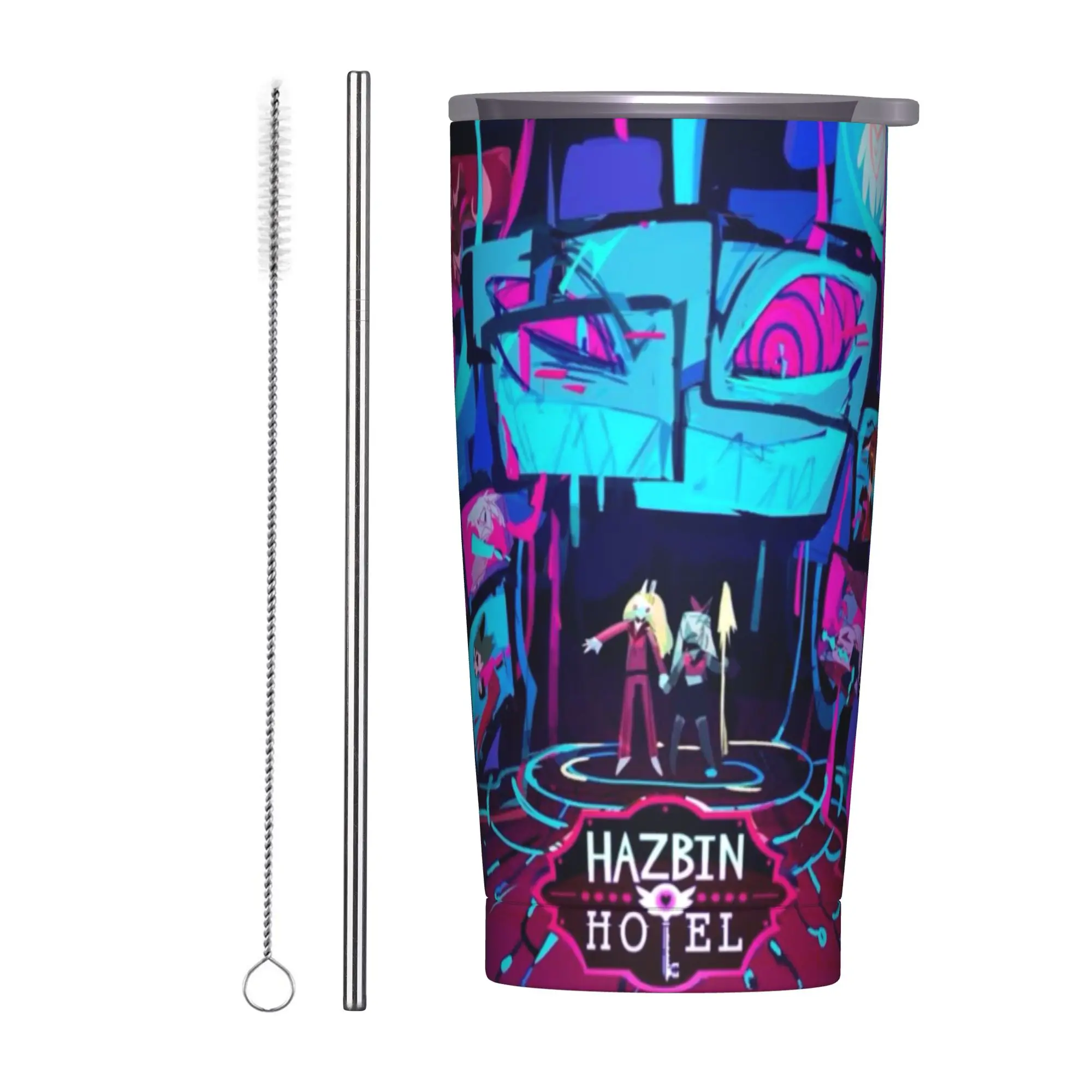 

Hazbines Hoteles Alastor vox 2 Стакан с соломой, кружка из нержавеющей стали, чашки с двойными стенками, вакуумная изоляция для холода или горячего, 20 унций