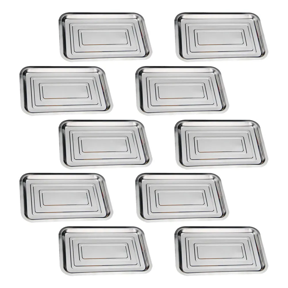 

10pcs Stainless Steel Baking Tray Rectangular Food Plate For Bbq Fruit Dessert Serving Kitchen Container Steaming Tray Appetizer