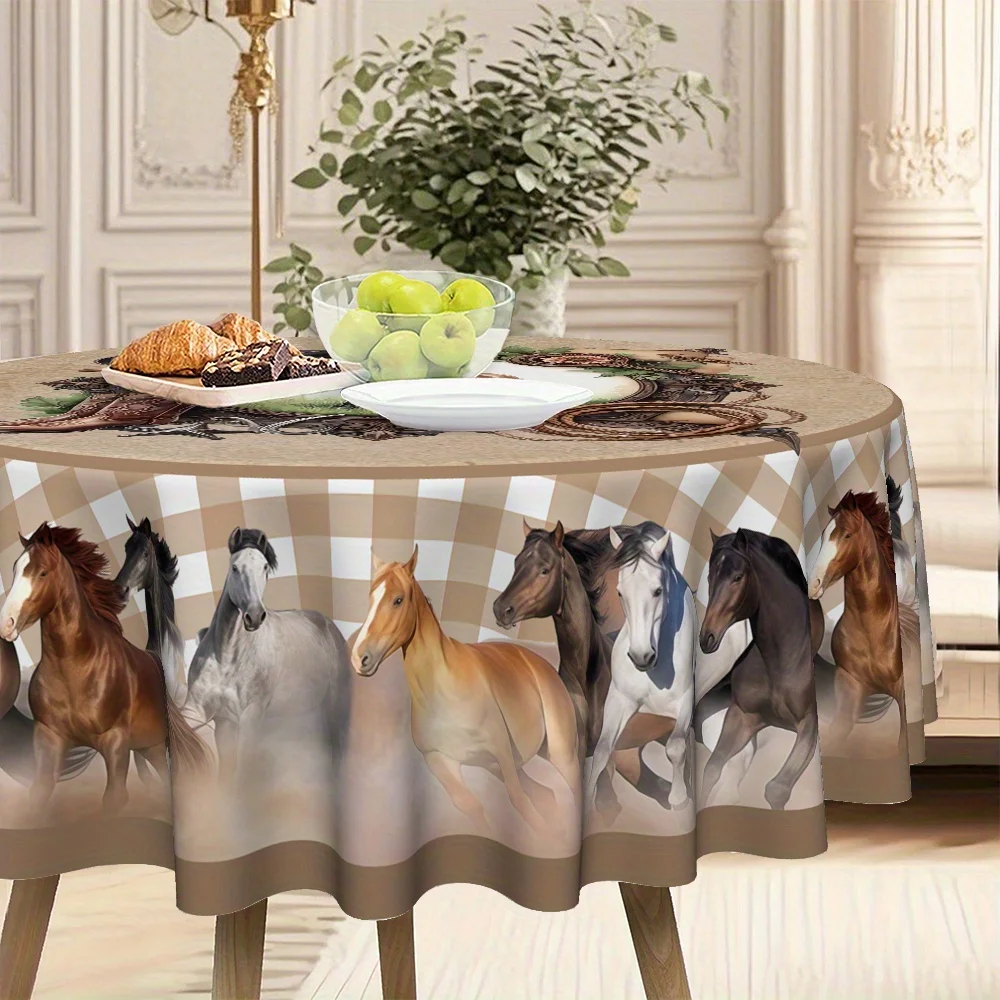 JIT, 1pc Western cowboy style checkered print kitchen/dining tablecloth with floral pattern, festive giftzyc