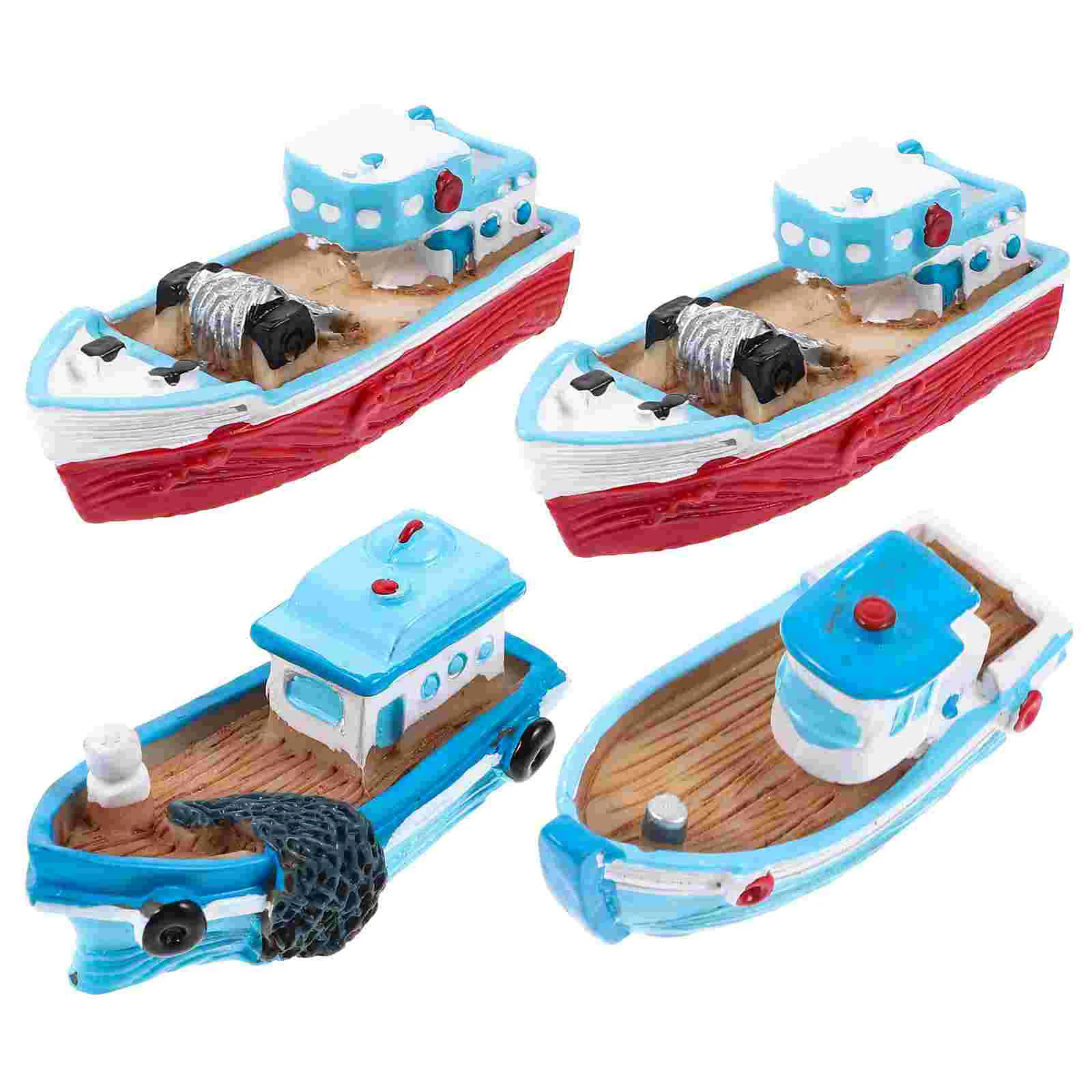 

4 Pcs Pirate Ship Toy Fishing Boat Ornaments Resin Decor Model Decorate Dollhouse Miniature Office