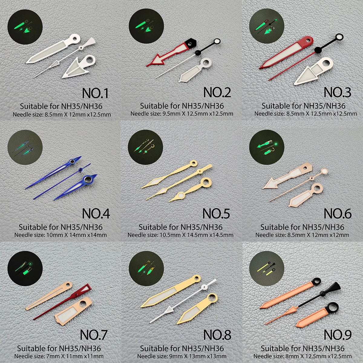 Watch Accessories Watch Hands NH35 Hands Green Luminous Suitable For NH35, NH36 Movement Pointer NO.1-NO.44