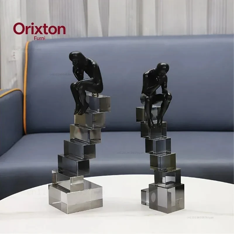 Crystal Ladder Thinker Figure Statue Desk Decoration Ornaments Transparent Ladder Character Sculpture Room Aesthetics Decor