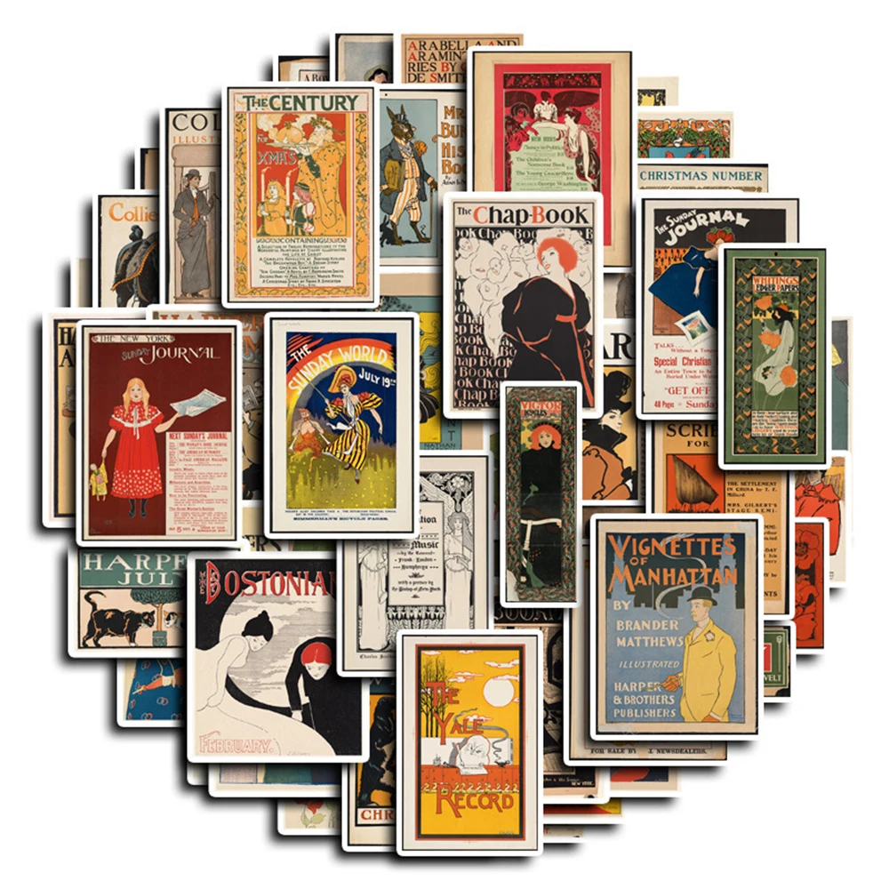 

10/30/50pcs Retro Cartoon Artsy Poster Stickers Decals Decorative Luggage Phone Case Stationery Vintage Aesthetic Sticker Packs