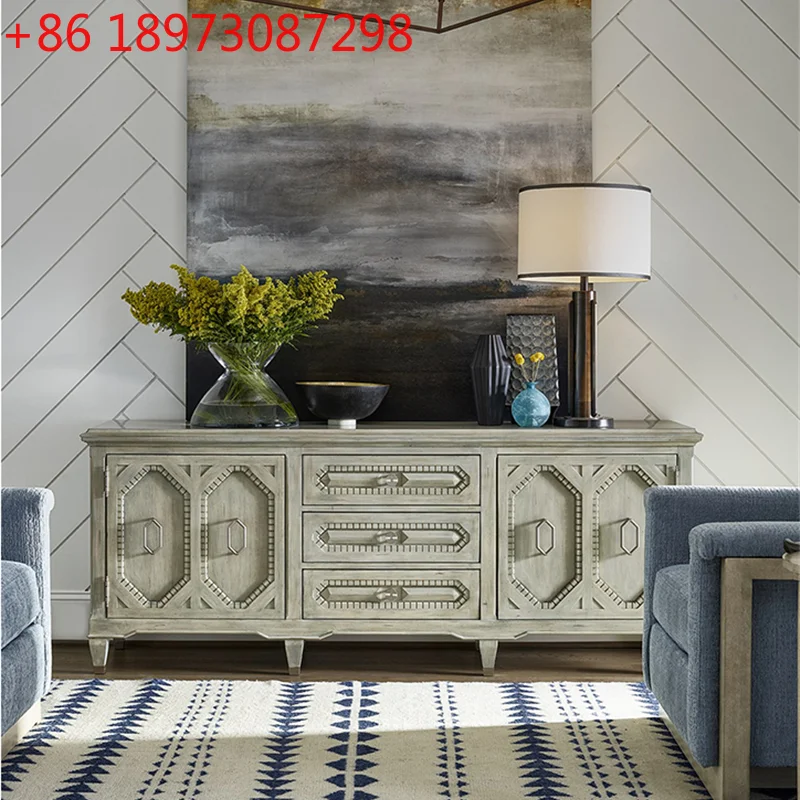 

Американский сельский ретро резной ТВ-шкаф из цельного дерева для гостиной Европейский французский боковой шкаф