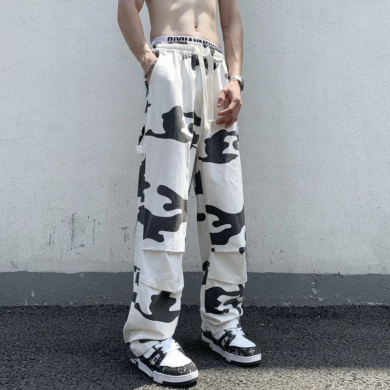 Cargo Pants Men Spliced Fashion Stylish Spring Autumn Camouflage High Street Japanese Style Male Versatile Trousers All-match