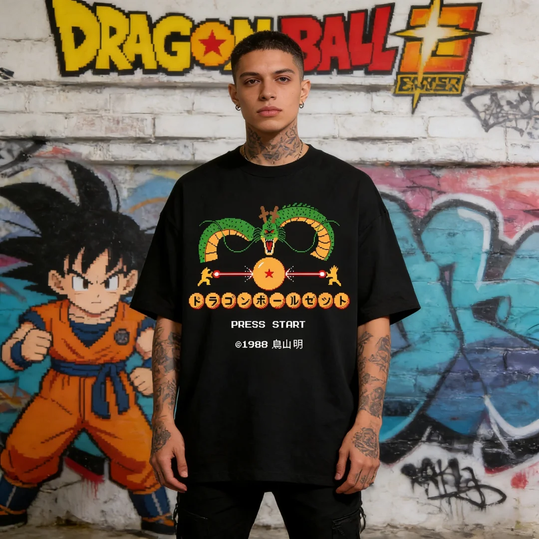 

Dragon Ball Retro 8-Bit Shenron Game Anime T-Shirt, Soft Cotton Casual Tee, Press Start Print, Adult & Kid Sizes