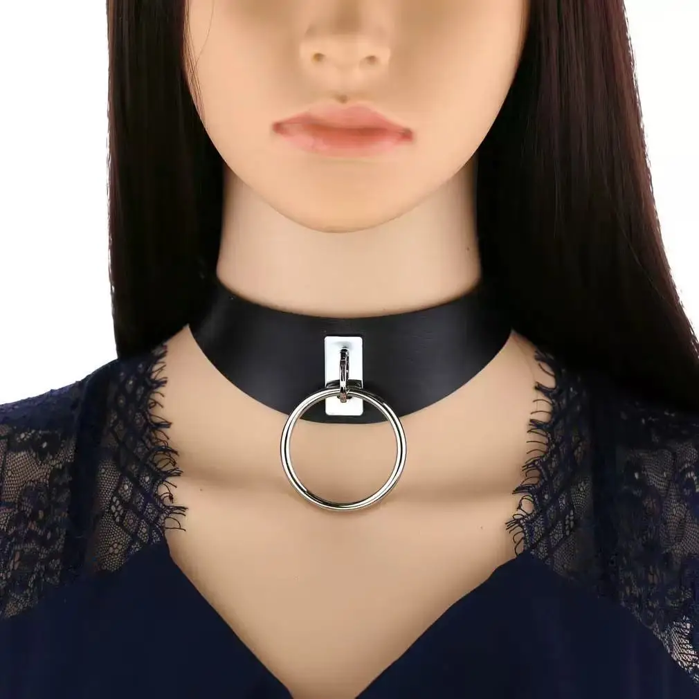 Minimally Designed O-Ring Collar, Retro Punk Pu Leather Style, Versatile For Men And Women, Adjustable Neck Collar And Chain