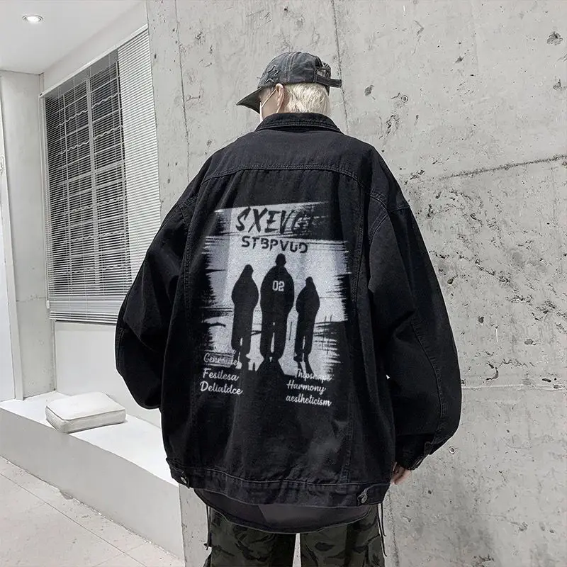 

Retro Hong Kong Sle Men's Jaet Large Size Casual Loose American Denim Coat Trendy Brand INS Straight Hem Breathable Jeans